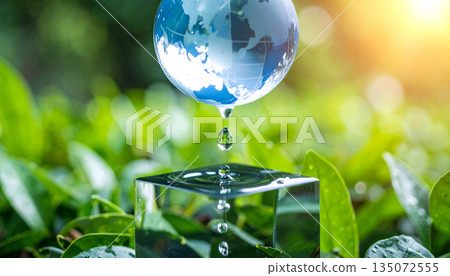 Crystal Globe on Green Grass with Sunlight 135072555