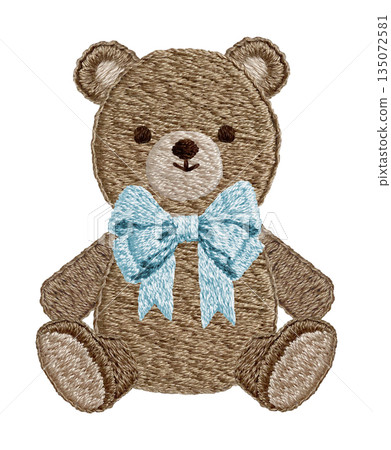 [Ribbon Teddy Bear] Hand-embroidered illustration material 135072581