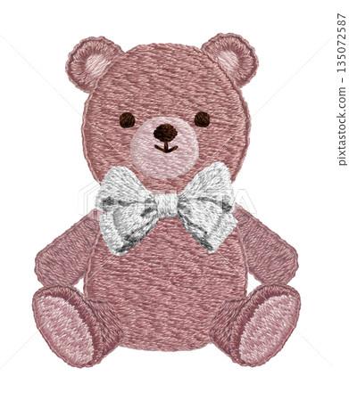 [Ribbon Teddy Bear] Hand-embroidered illustration material 135072587