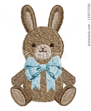 [Ribbon Rabbit Plush Toy] Hand-embroidered illustration material 135072588