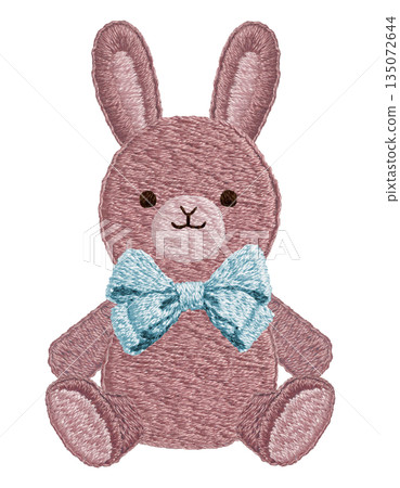 [Ribbon Rabbit Plush Toy] Hand-embroidered illustration material 135072644