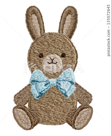 [Ribbon Rabbit Plush Toy] Hand-embroidered illustration material 135072645