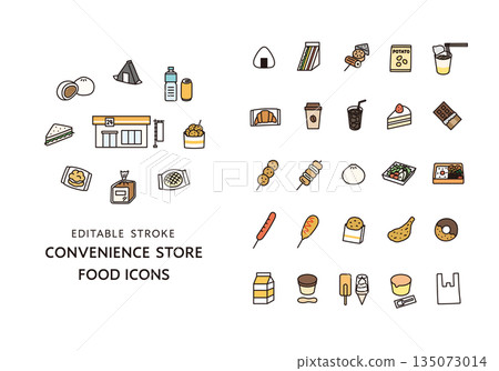 Convenience store food icon set (color) Convenience store food icon set (color) 135073014