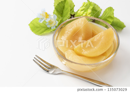 Canned peaches_white background Canned peaches_white background 135073029