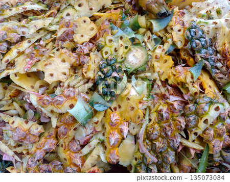 Pile of Pineapple Fruit Waste and Peels for Composting 135073084