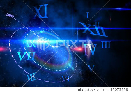 Blue glowing technology design with clock Blue glowing technology design with clock 135073398