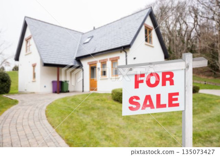 Residential building with for sale signboard Residential building with for sale signboard 135073427