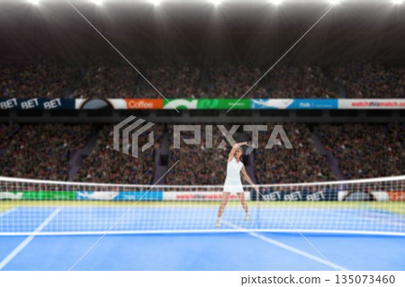Composite image of tennis woman playing on court Composite image of tennis woman playing on court 135073460