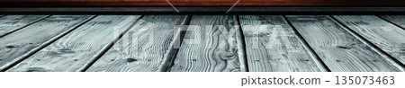Weathered wooden floor is being shown in flat design, with visible grain patterns and knots Weathered wooden floor is being shown in flat design, with visible grain patterns and knots 135073463