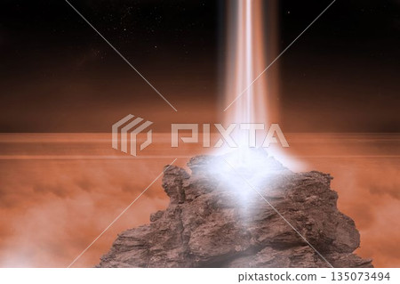 Rocky landscape with light beam 135073494