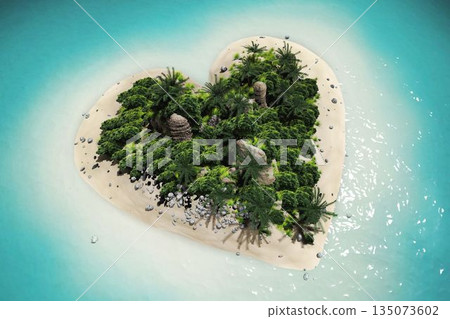 Tropical island in heart shape Tropical island in heart shape 135073602