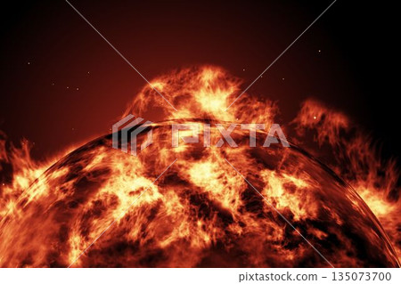 Large fire ball of the sun with earth Large fire ball of the sun with earth 135073700