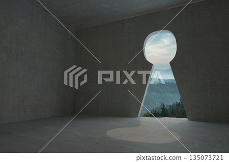 Keyhole door in dark room 135073721