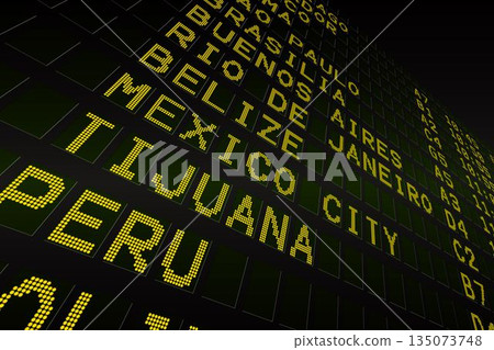 Black airport departures board for south america Black airport departures board for south america 135073748