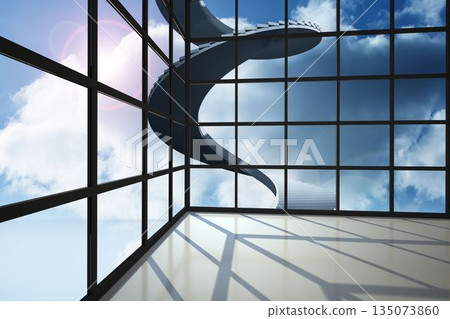 Staircase in blue sky seen through window Staircase in blue sky seen through window 135073860