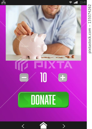 Person putting coin in piggy bank 135074262