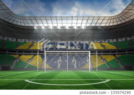 Football pitch in large stadium Football pitch in large stadium 135074290
