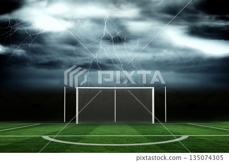 Football pitch under stormy sky 135074305