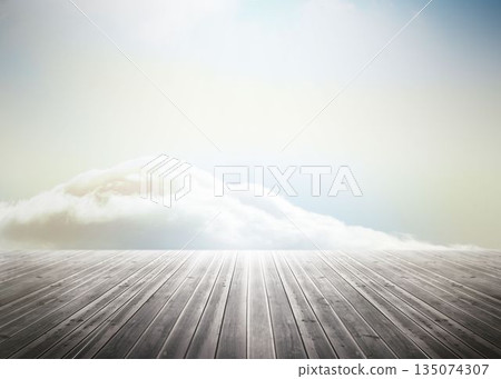 Wooden floor leading to a heavenly sky 135074307
