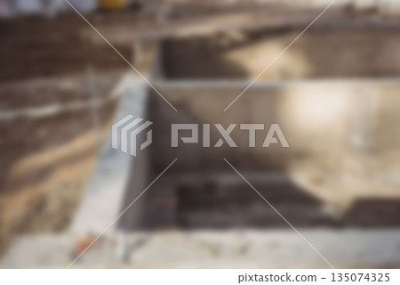 Rectangular foundation trenches and footings are being shown in flat design with rebar details Rectangular foundation trenches and footings are being shown in flat design with rebar details 135074325