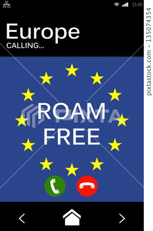 Roam free text and European Union flag on mobile display Roam free text and European Union flag on mobile display 135074354