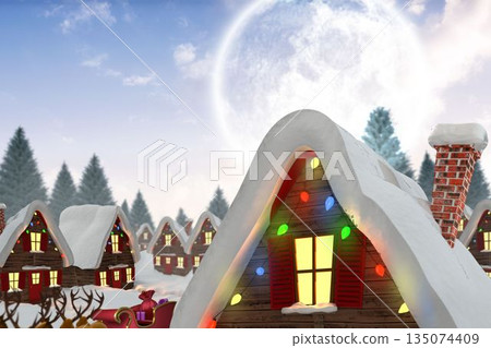 Cute christmas village under full moon 135074409