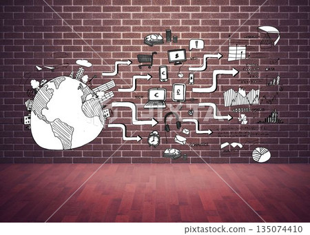 Black white graphic over brick lined wall 135074410