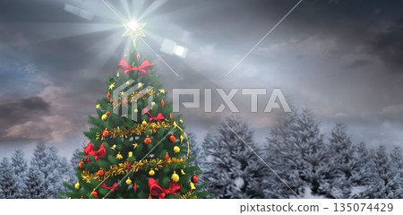 Christmas tree in snowy forest Christmas tree in snowy forest 135074429