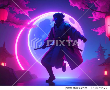 忍者剪影插圖 忍者剪影插圖 135074477