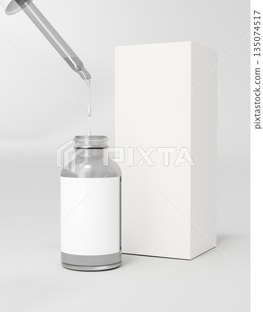 Blank label skincare liquid serum in clear glass dropper bottle and package box on white background. 135074517