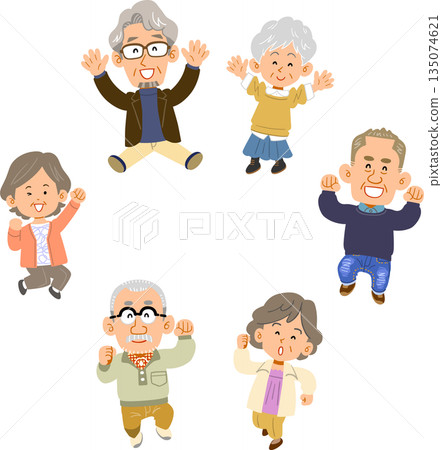 六位老年男女圍成一圈跳來跳去 135074621