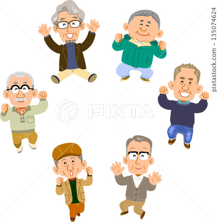 六名老年男子圍成一圈跳躍 135074624