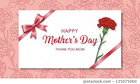 A Mother's Day scene filled with smiles as mother and daughter hand over a bouquet 135075060