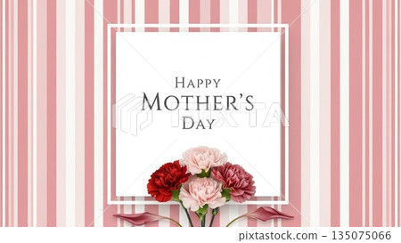 Mother's Day image of red carnations and ribbons on a pink background 135075066