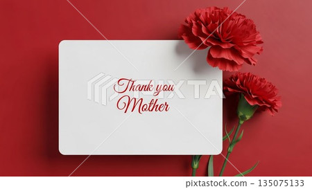 Mother's Day image of red carnations and ribbons on a pink background 135075133