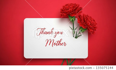 Mother's Day image of red carnations and ribbons on a pink background 135075144
