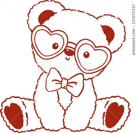 Valentine Teddy Bear with Heart Glasses and Bow Tie Outline Hand Drawn Valentine Teddy Bear with Heart Glasses and Bow Tie Outline Hand Drawn 135075317