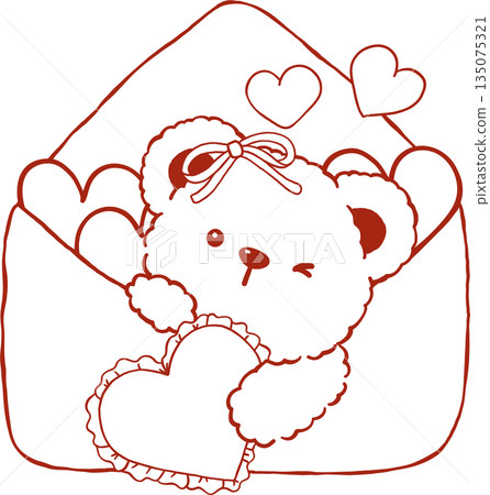 Valentine Teddy Bear in Love Letter Heart Outline Hand Drawn Valentine Teddy Bear in Love Letter Heart Outline Hand Drawn 135075321