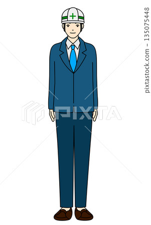 A man wearing a safety helmet and a suit 135075448