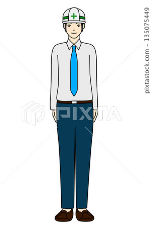 Male staff wearing a white shirt and safety helmet 135075449