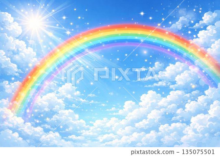 藍天彩虹陽光向量圖 135075501