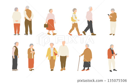 Independent senior illustration set: everyday standing and going out 135075506