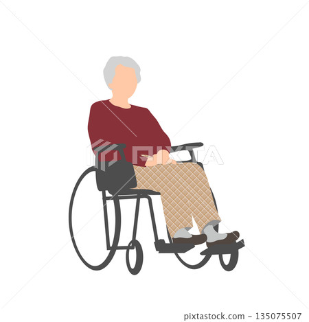 Illustration of an elderly woman in a wheelchair. Care, welfare, and outing support. 135075507