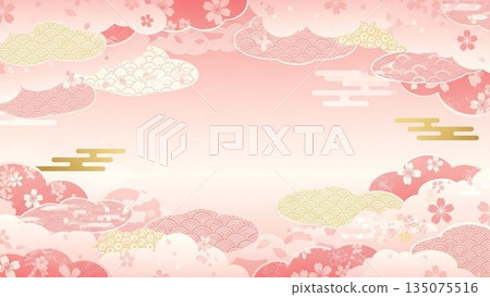 Pink spring background illustration with cherry blossom pattern Pink spring background illustration with cherry blossom pattern 135075516