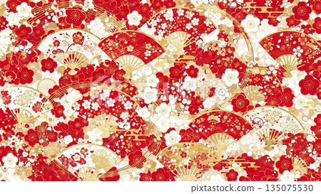 粉紅色春天背景插圖，帶有櫻花圖案 135075530