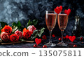 Two champagne glasses and a red rose 135075811