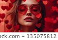 Caucasian woman with lots of hearts and glasses 135075812