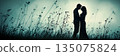 Silhouette of a couple gazing at each other in a dark meadow 135075824