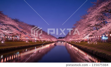 盛開的櫻花樹插圖,象徵春天。 盛開的櫻花樹插圖,象徵春天。 135075984