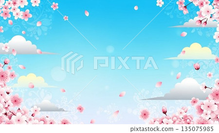 Illustration of a cherry blossom tree in full bloom, a symbolic motif of spring Illustration of a cherry blossom tree in full bloom, a symbolic motif of spring 135075985